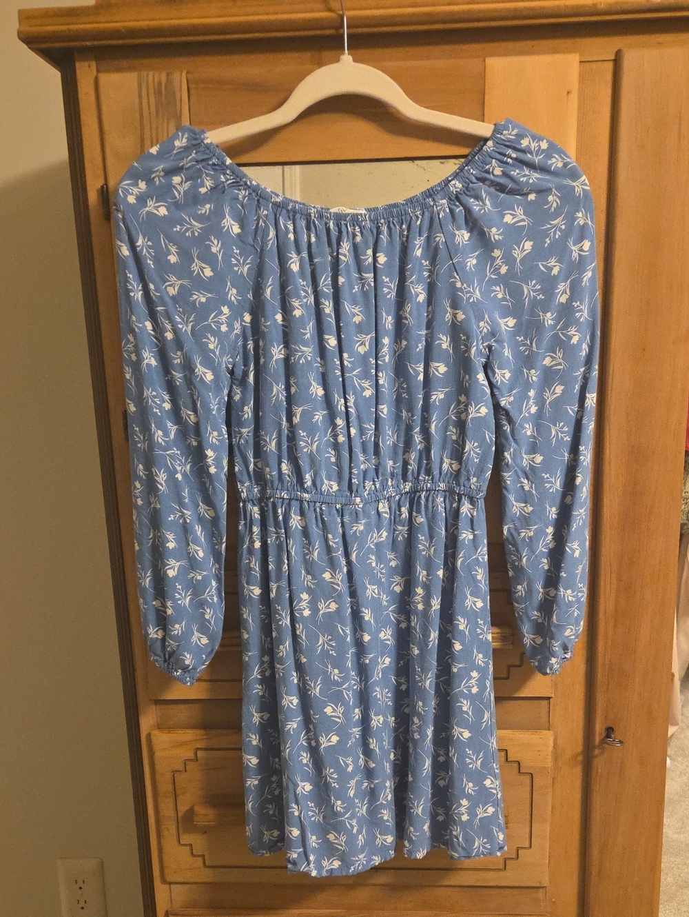 Girls' Blue Floral Off-Shoulder Casual Dress